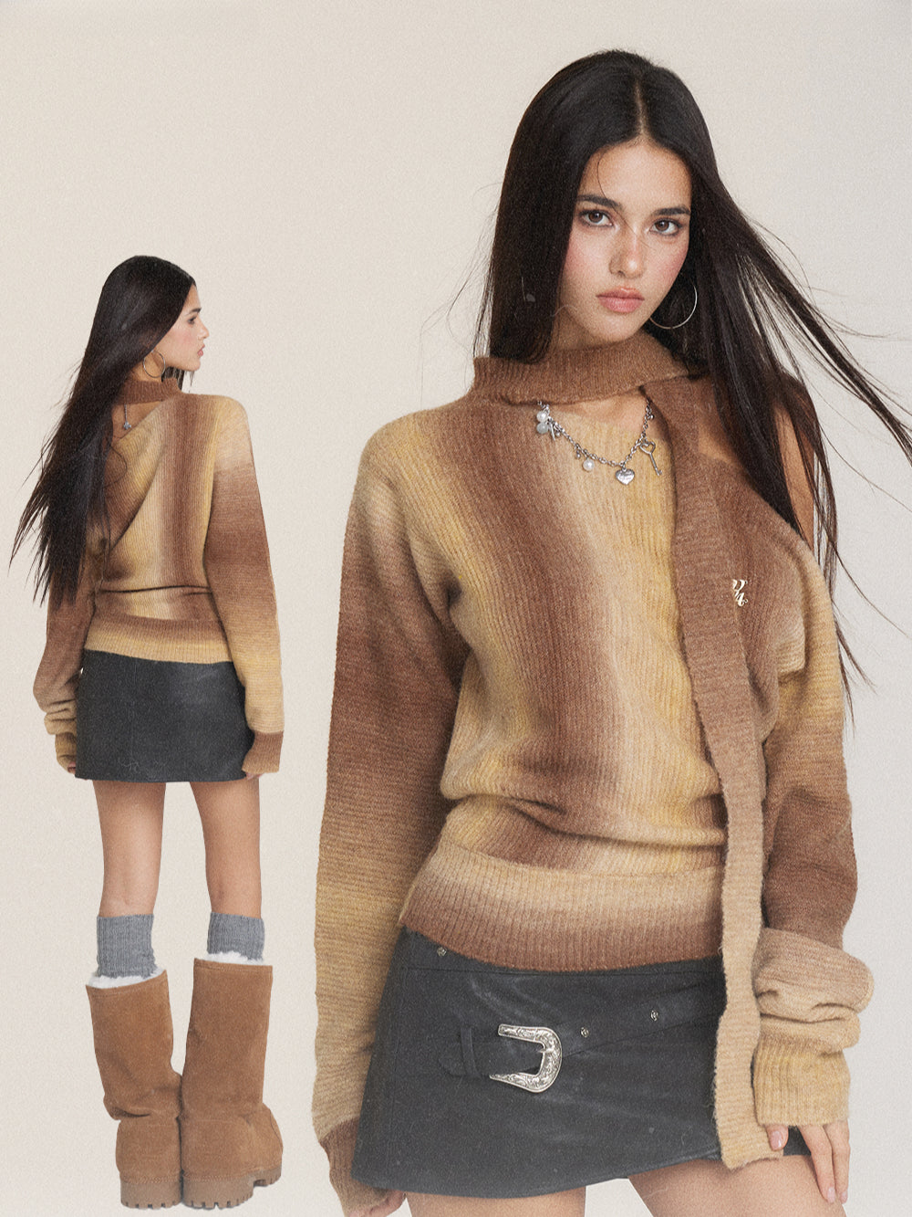 Designed Off-Shoulder Gradient Sweater - CHINASQUAD