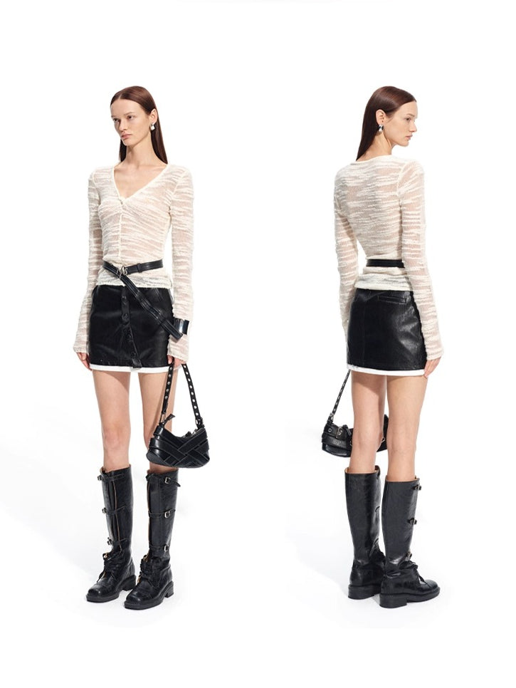Florence 100% Wool Semi-Sheer Fitted V-Neck - CHINASQUAD