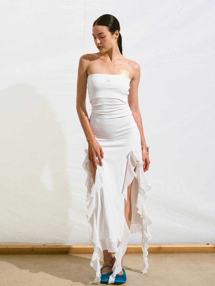 Asymmetrical Ruffle Bandeau Dress - CHINASQUAD