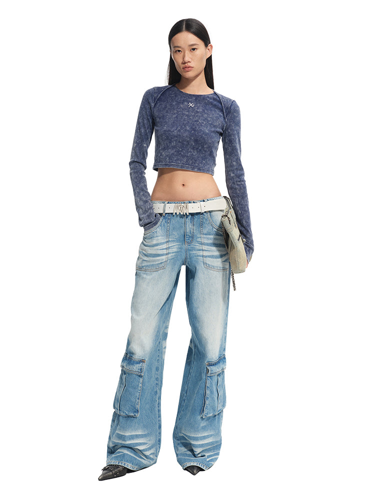Washed Twill Denim Whisker Wide-leg Jeans - CHINASQUAD