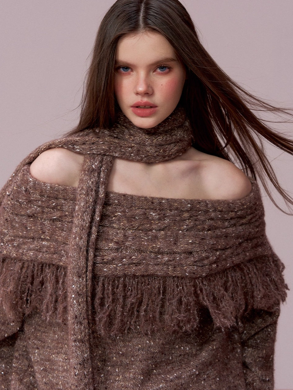 Fringe Knit Sweater & Scarf Set