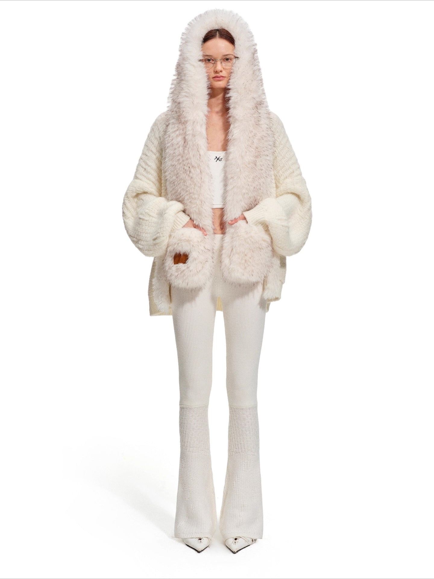 Polar Fur-Trimmed Knit Cardigan