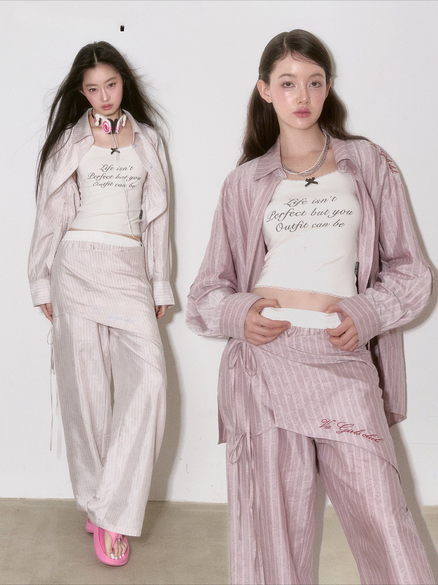 Pink Striped Wide-Leg Pants - CHINASQUAD