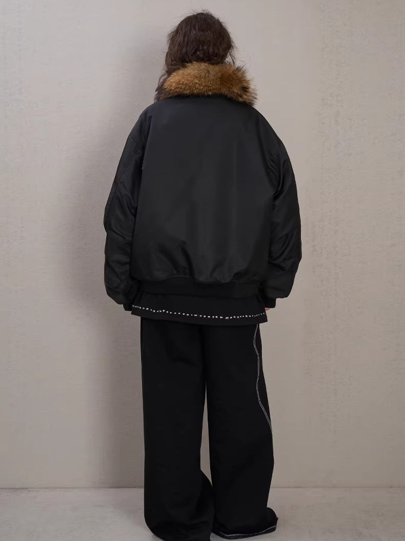 Raccoon Fur Trim Quilted Jacket