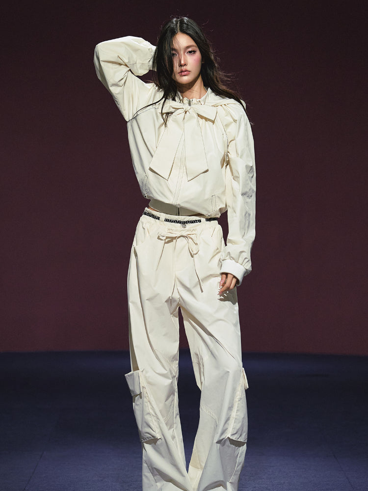 Neckline Tie Striped Sun-Protective Jacket & Pants Set - CHINASQUAD
