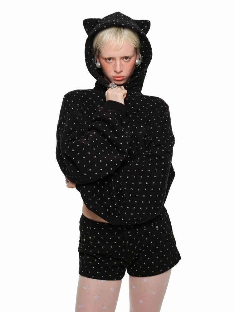 Cat Paw Polka Dot Hooded Cardigan Set - CHINASQUAD