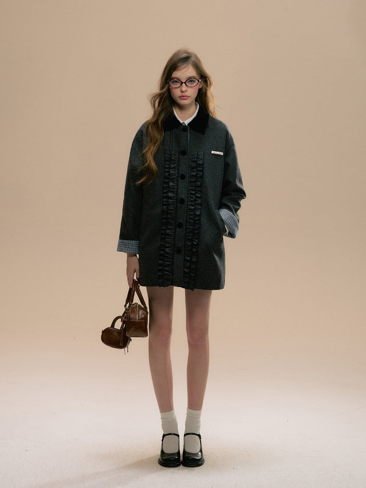 Gray Herringbone Wool Coat - CHINASQUAD