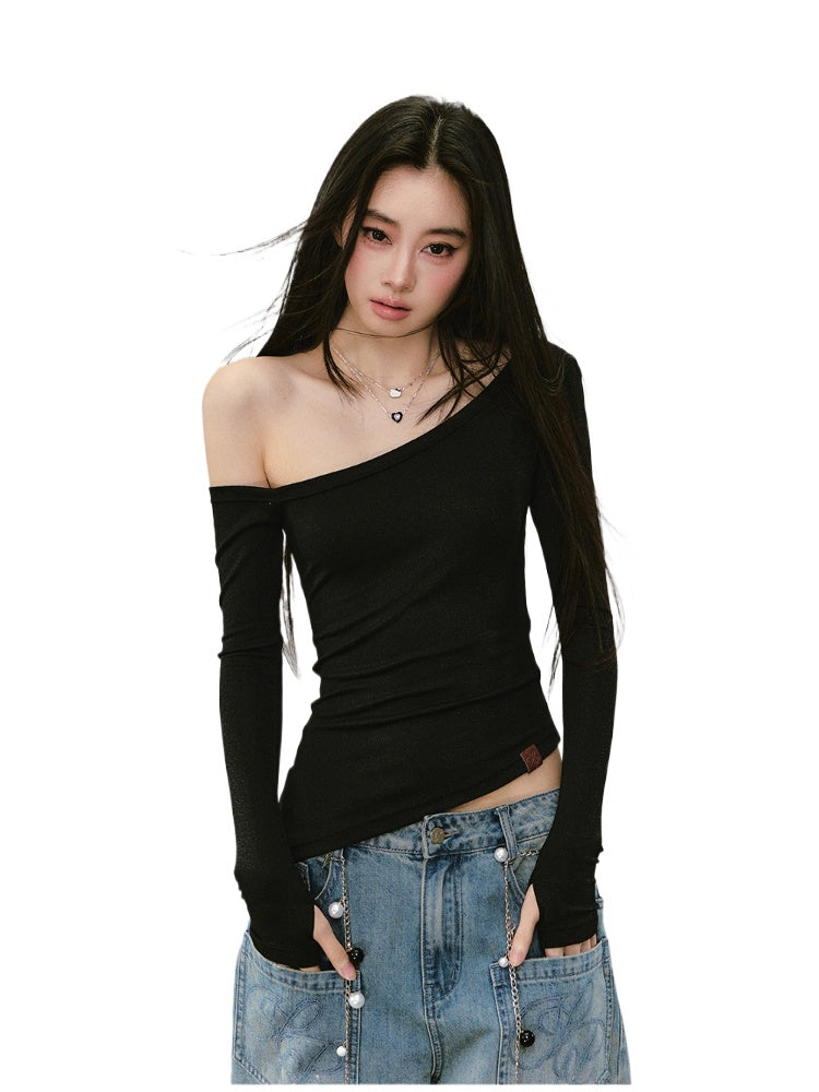 Shimmer Asymmetric Shoulder Irregular T-shirt - CHINASQUAD