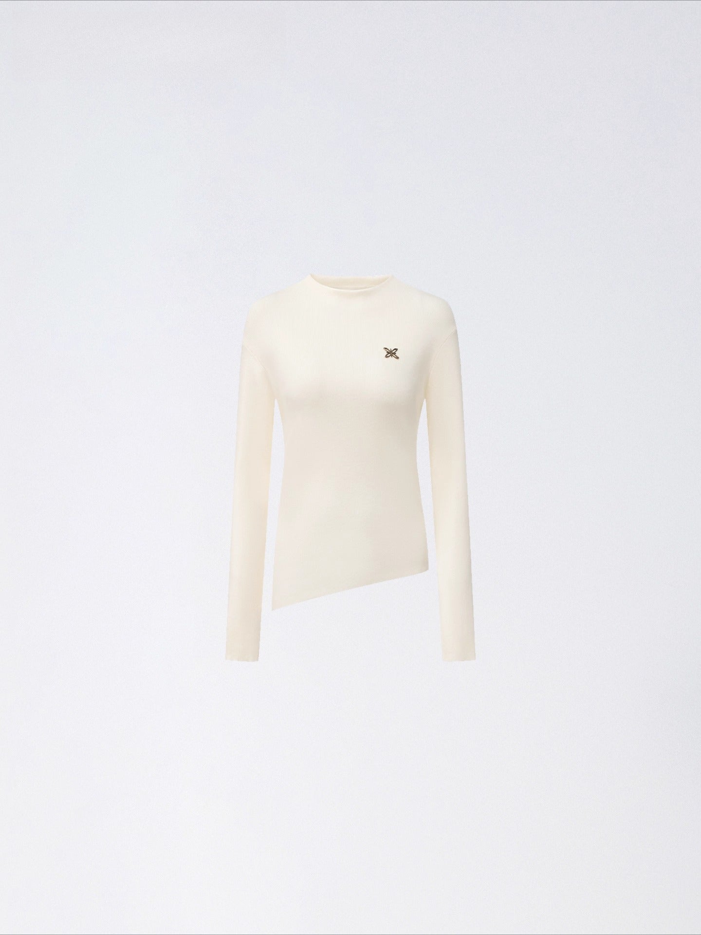 Asymmetric Ribbed Knit Turtleneck