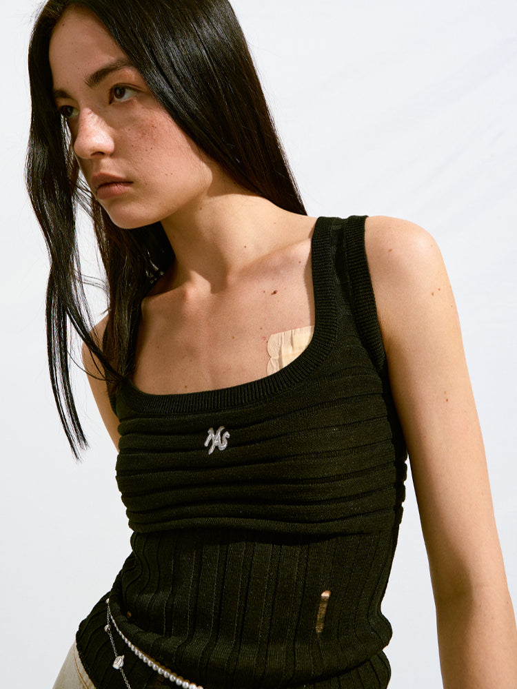 U - neck Hollow Knit Camisole - CHINASQUAD