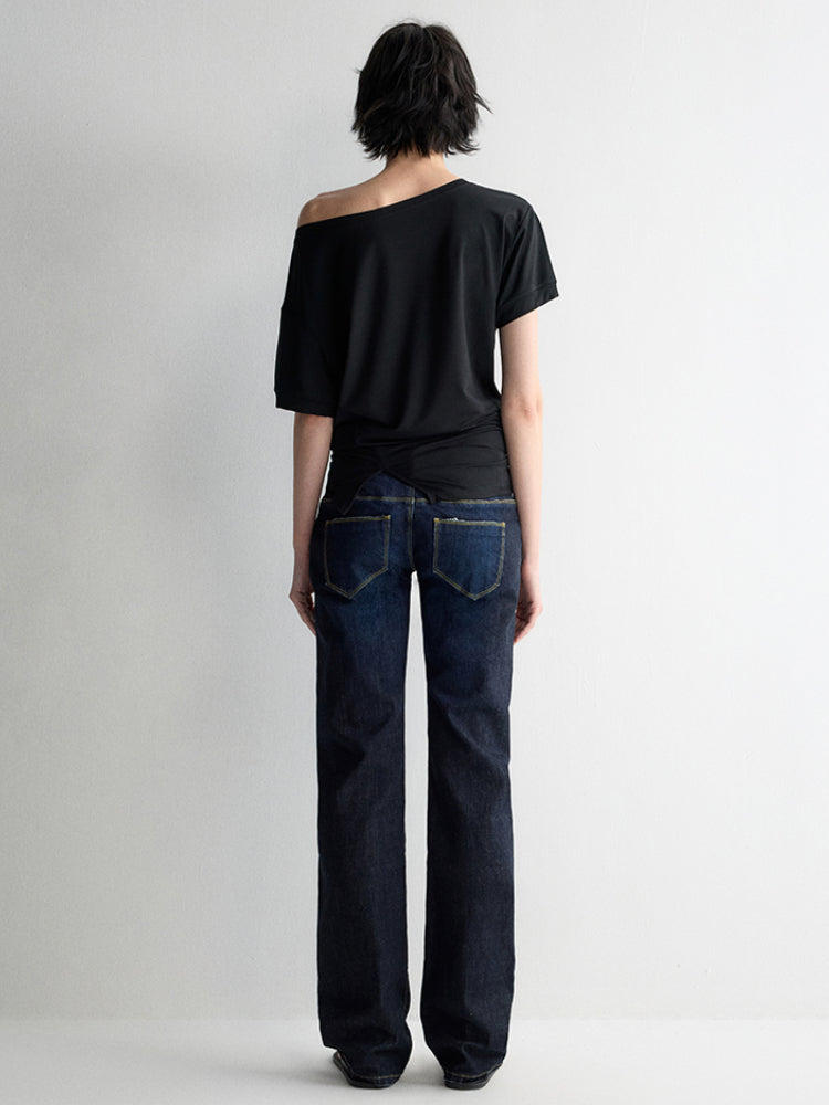 Washed Ultra Low Waist Straight Leg Jeans - CHINASQUAD