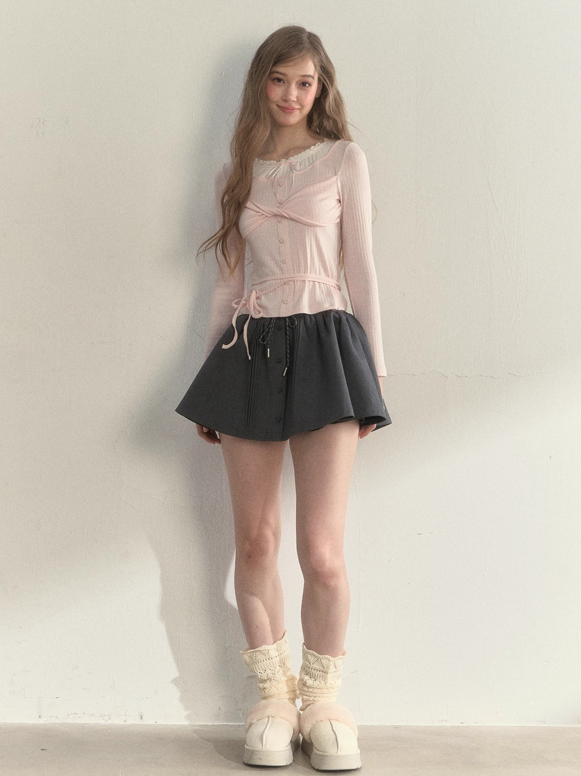 Bow-Tied Knit Long Sleeve T-Shirt