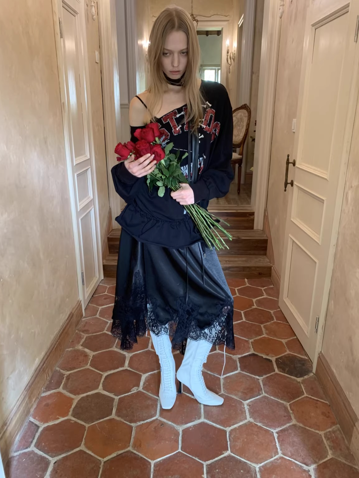 Asymmetric Graphic Drawstring Hoodie