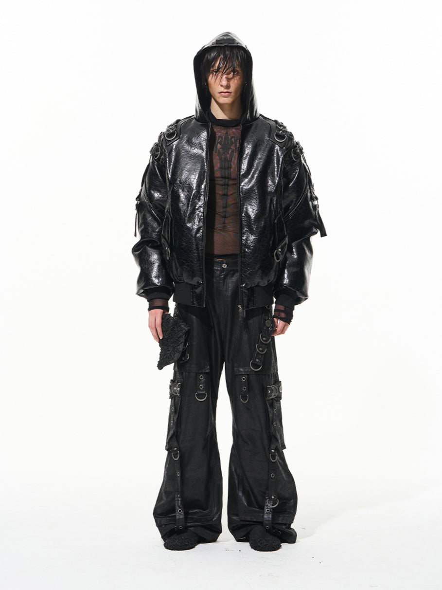 Heavy-Duty Hooded Aviator Leather-Texture Cotton Jacket - CHINASQUAD