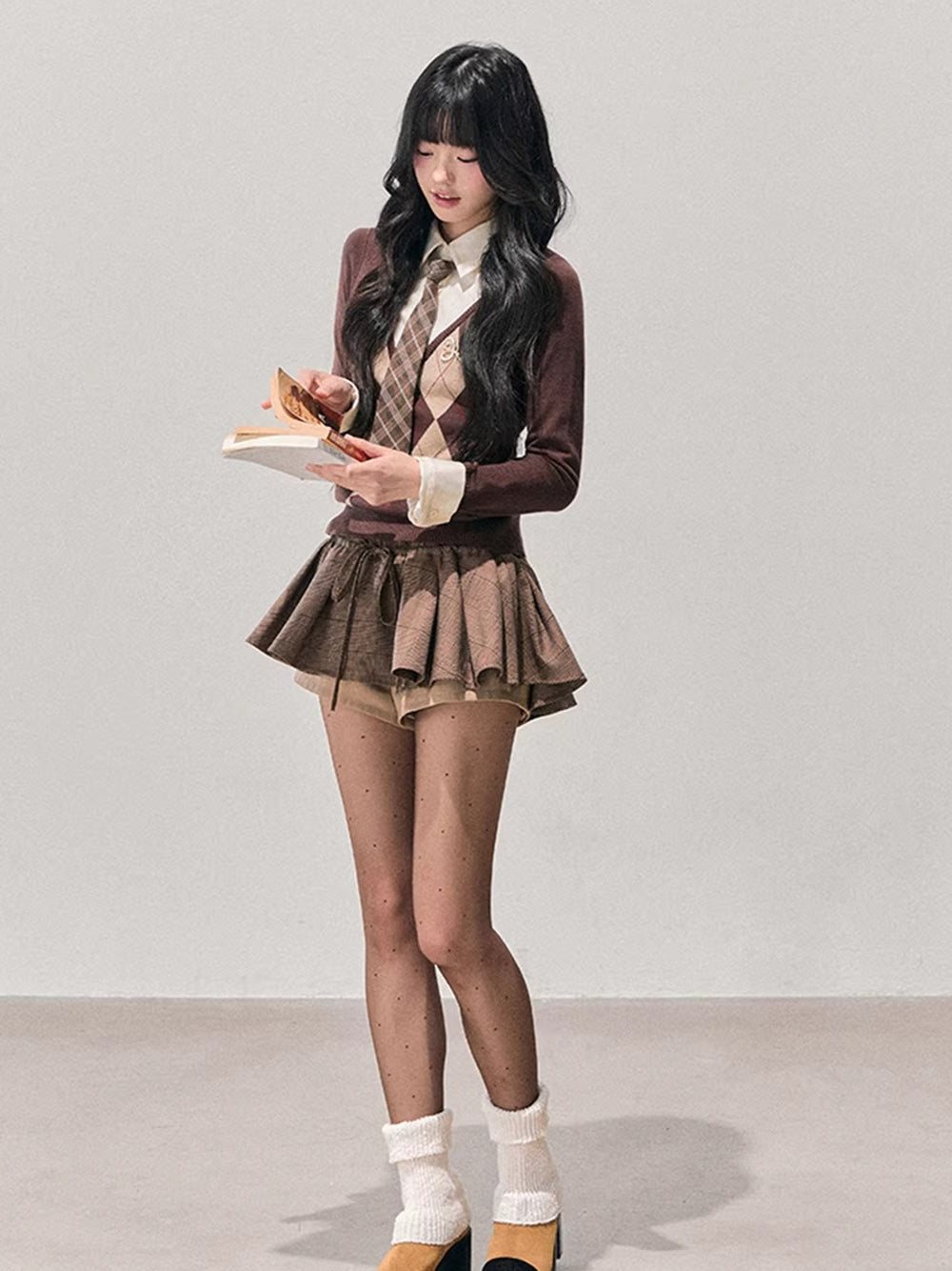 Two-in-One American Argyle Knit Sweater