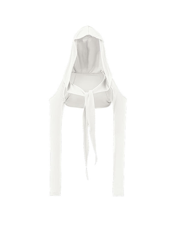 Hooded Tie-Up Cropped Cardigan - CHINASQUAD