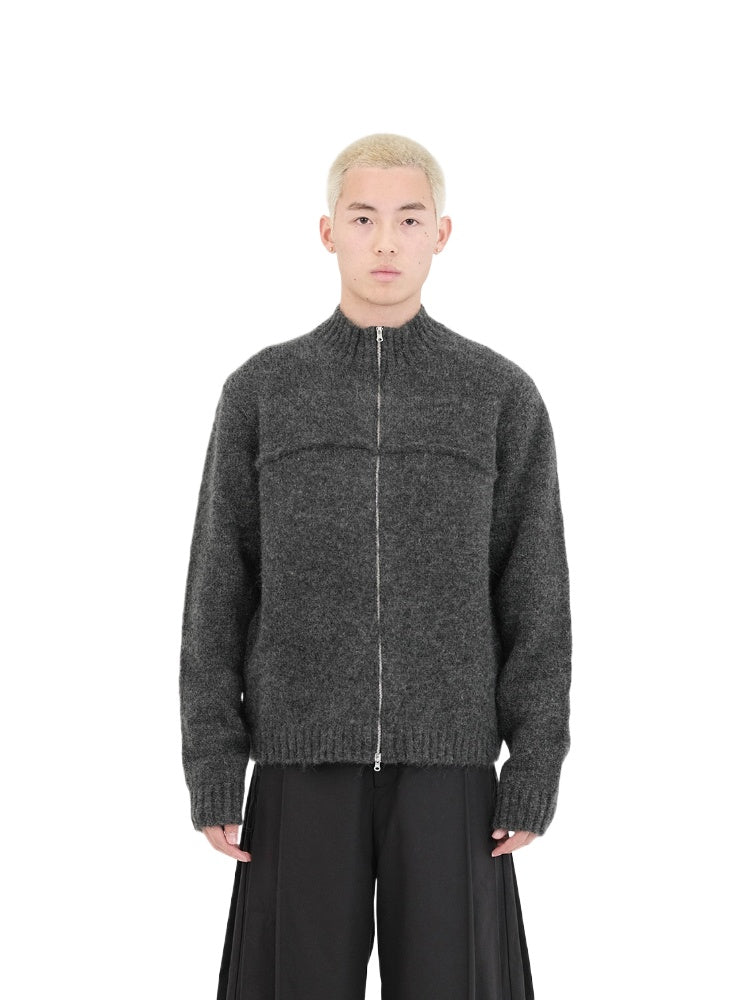 Gray Zip High Collar Sweater - CHINASQUAD