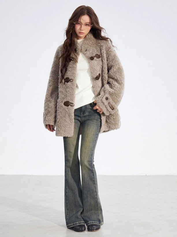 Wool-Blend Shearling Buttoned Jacket