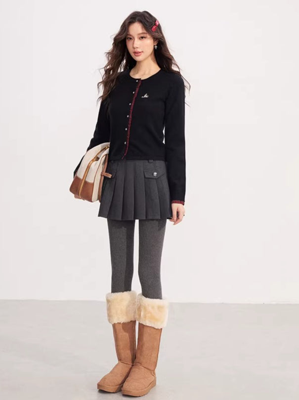 Lace-Trim Patchwork Knit Crewneck