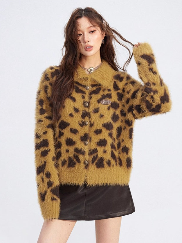 Leopard Mink-Plush Knit Sweater