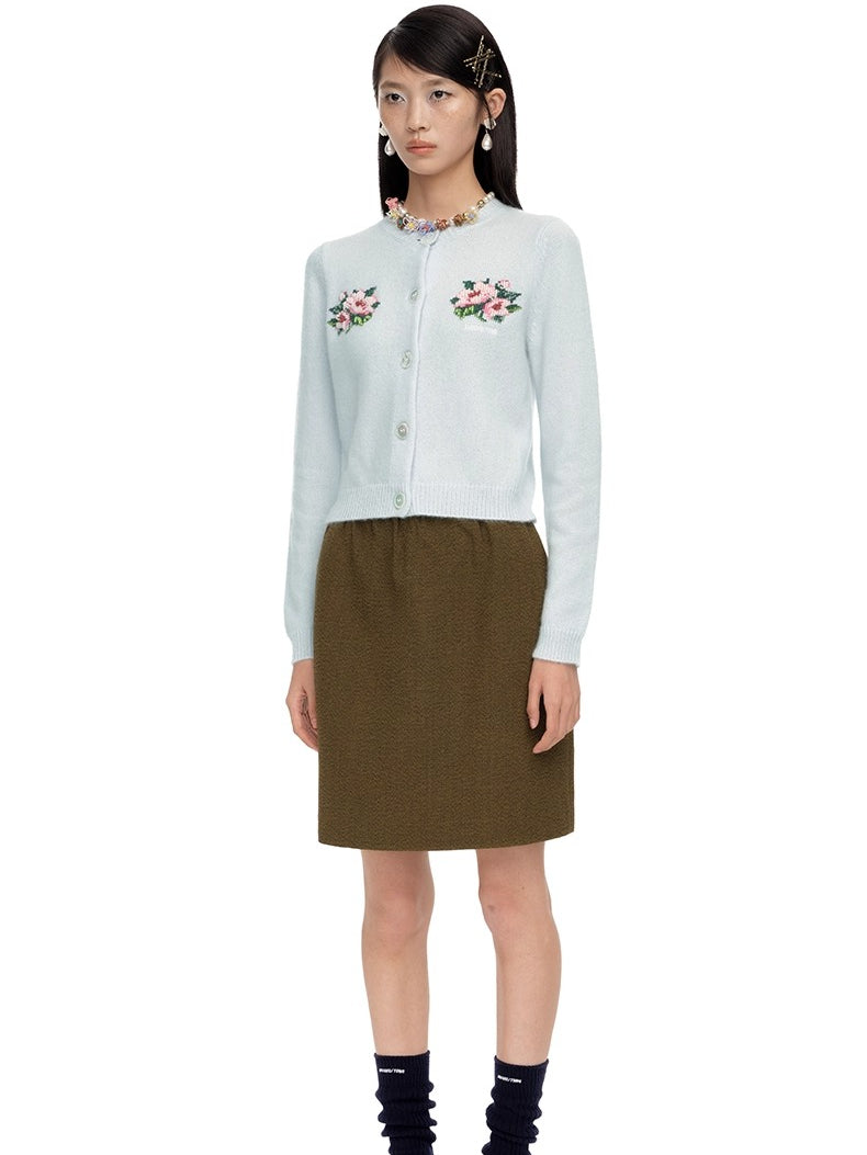 Embellished Wool-Cotton Round-Neck Knit Cardigan - CHINASQUAD