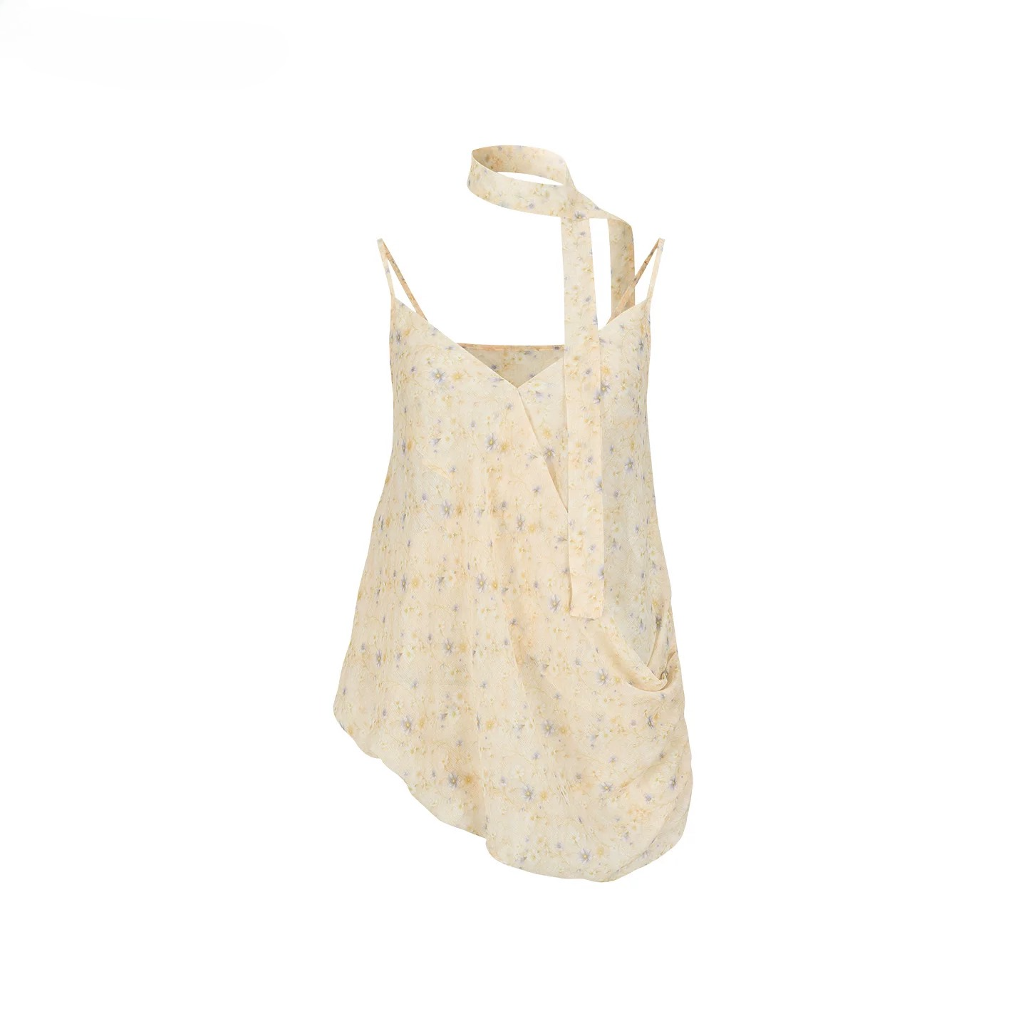 Asymmetric Ribbon Tie Sheer V-Neck Camisole