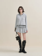 Gray Plaid Spliced Hoodie & Skirt Set - CHINASQUAD