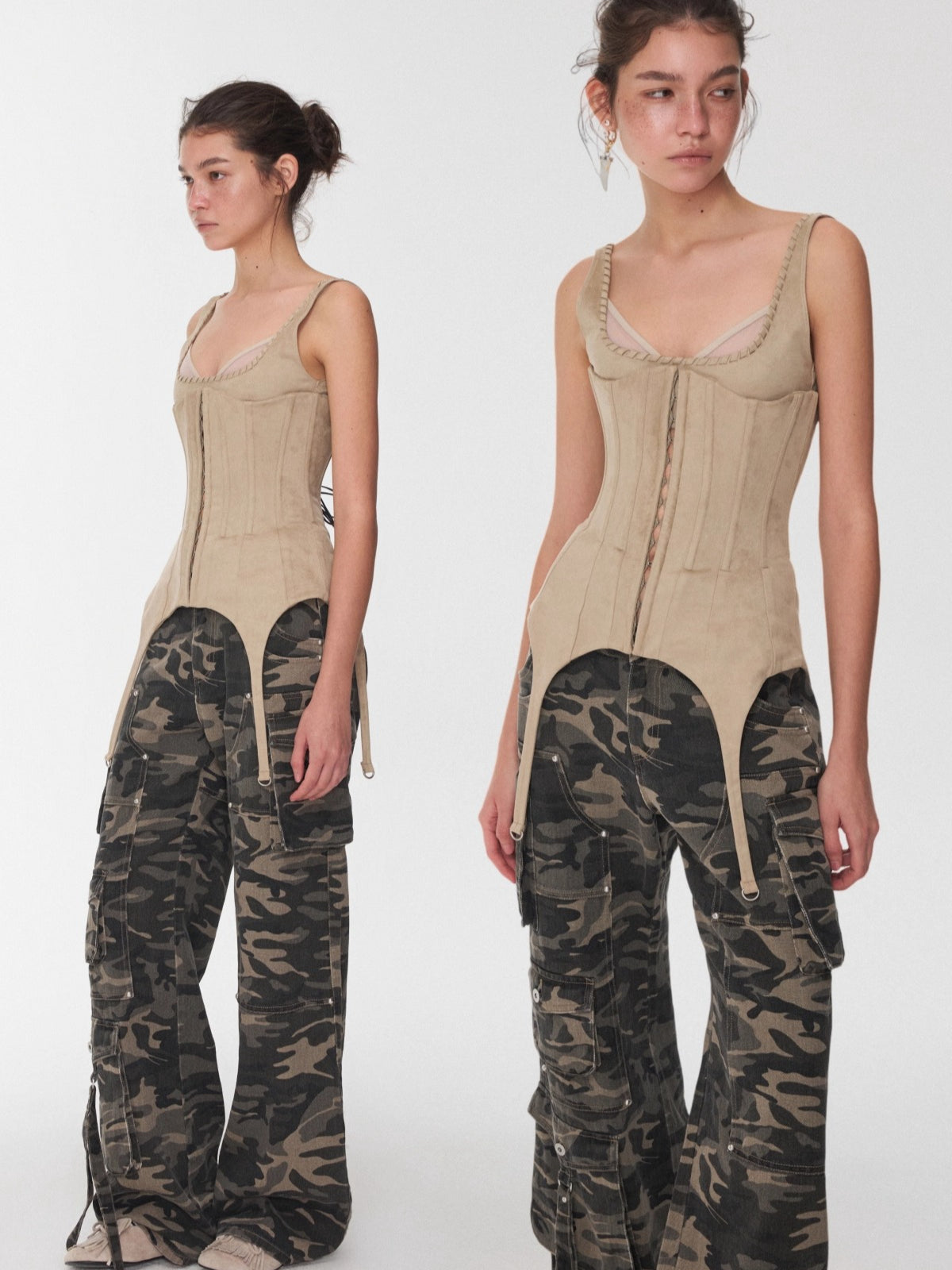 Suede-Effect Lace-Up Belt Corset