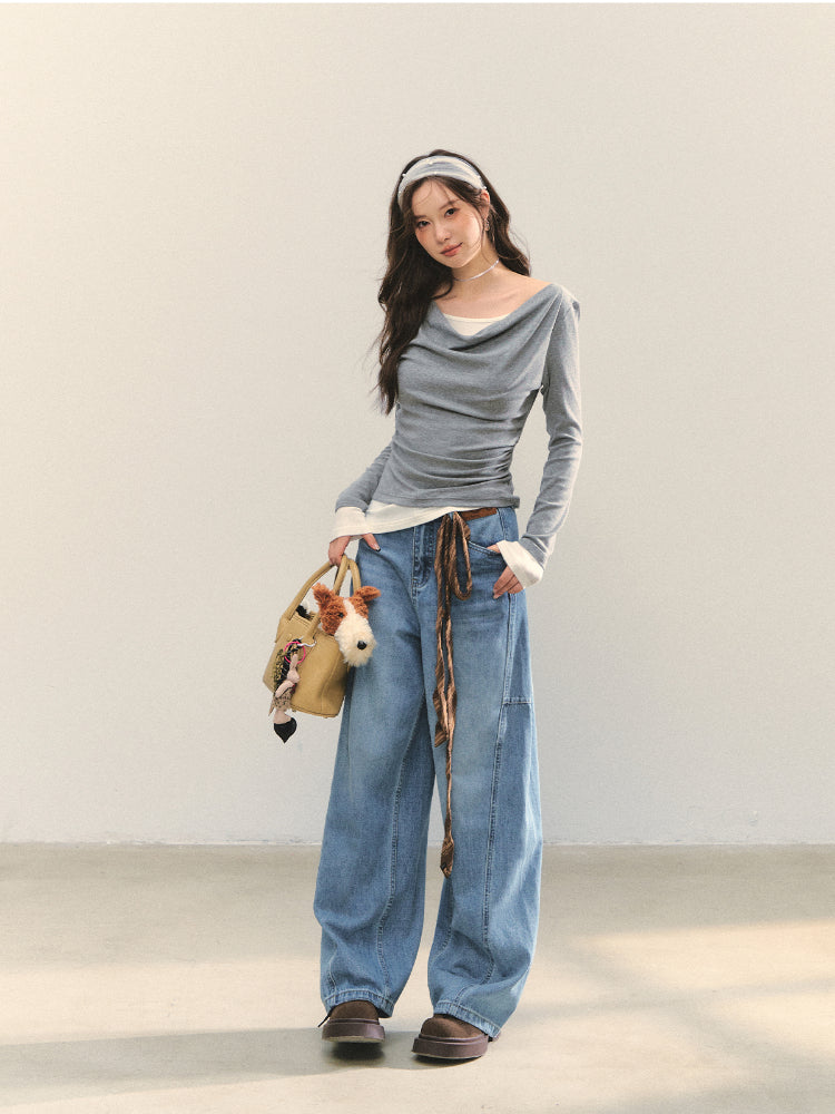 Dangle Collar Fake Two-Piece Color-Blocked Blouse - CHINASQUAD