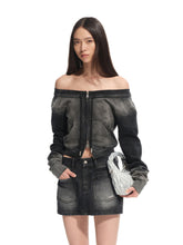 Washed Slim-Fit One-Shoulder Zip-up Sweatshirt - CHINASQUAD