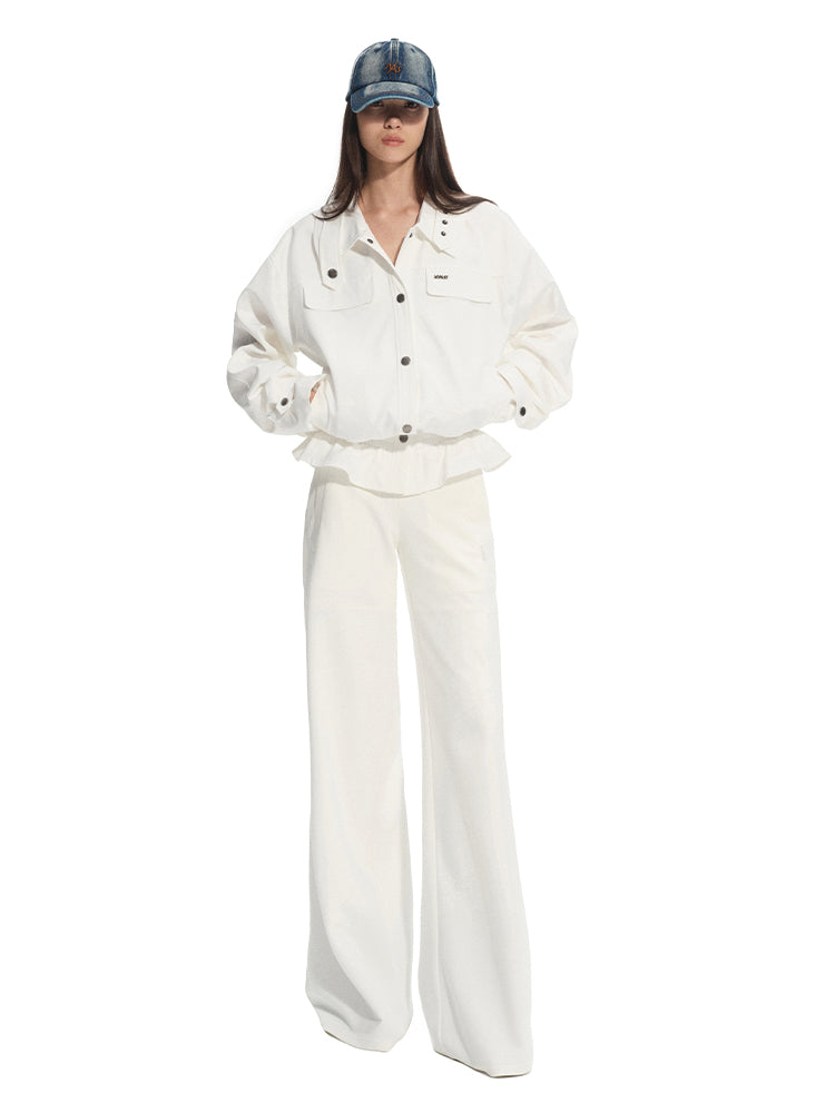 Shell white Mid-rise Fitted Flare Pants - CHINASQUAD