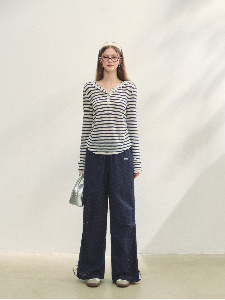Hollow Embroidery Tie-up Casual Pants - CHINASQUAD