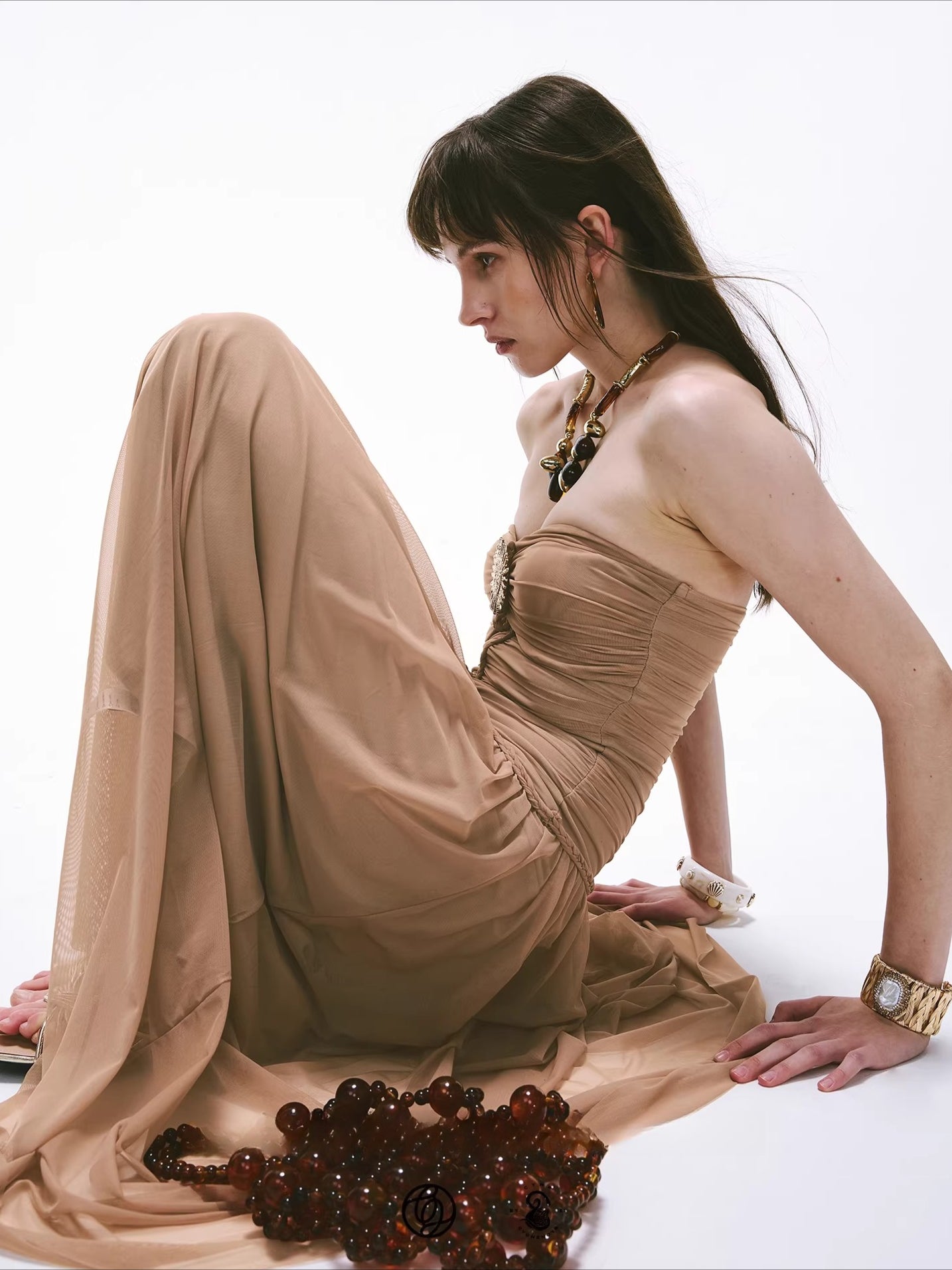 Cool-Goddess Strapless Braided Ruched Maxi Dress