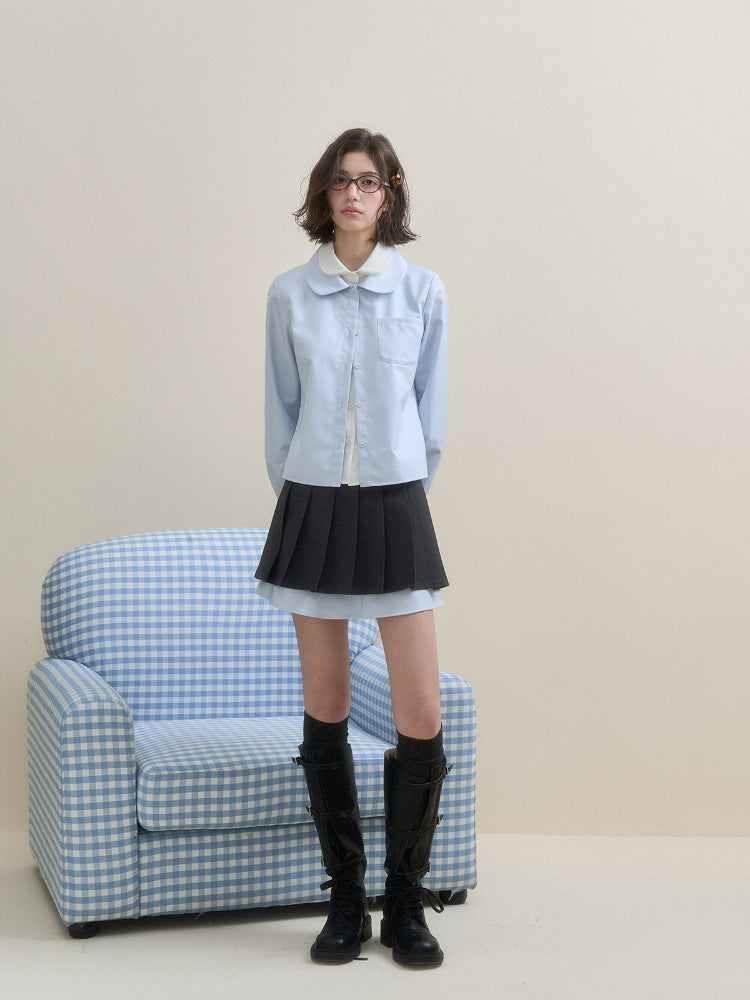 Blue Faux Two-Piece Long Sleeve Shirt - CHINASQUAD