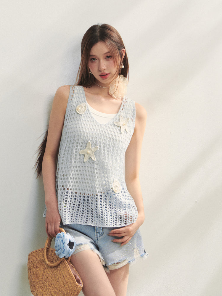 Pearl Crochet Hollow Vest Camisole - CHINASQUAD