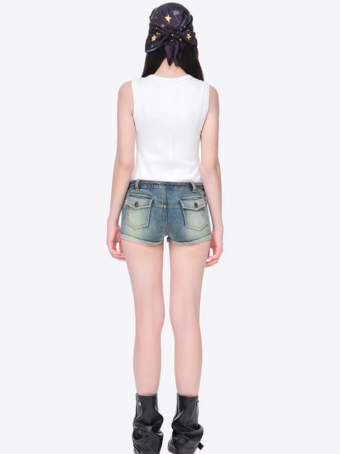 Metal Chain Low-Rise Denim Hot Shorts