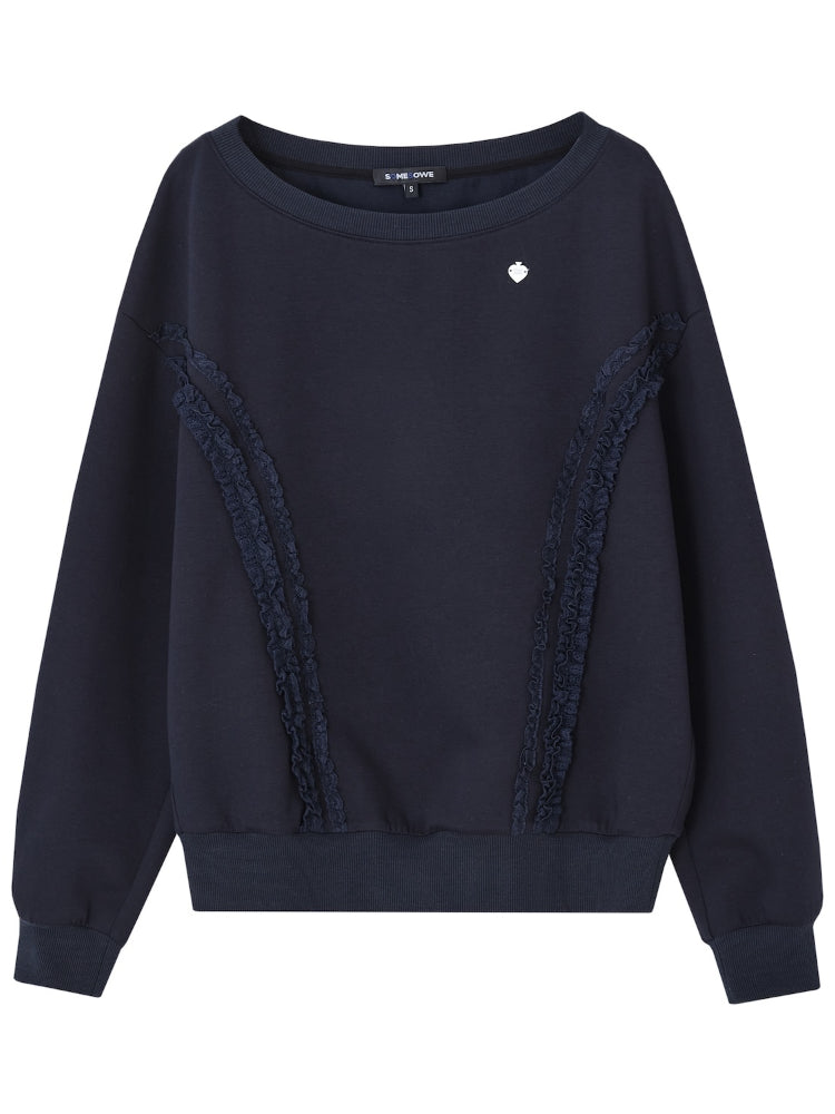 Lace Trim Off-Shoulder Sweatshirt - CHINASQUAD