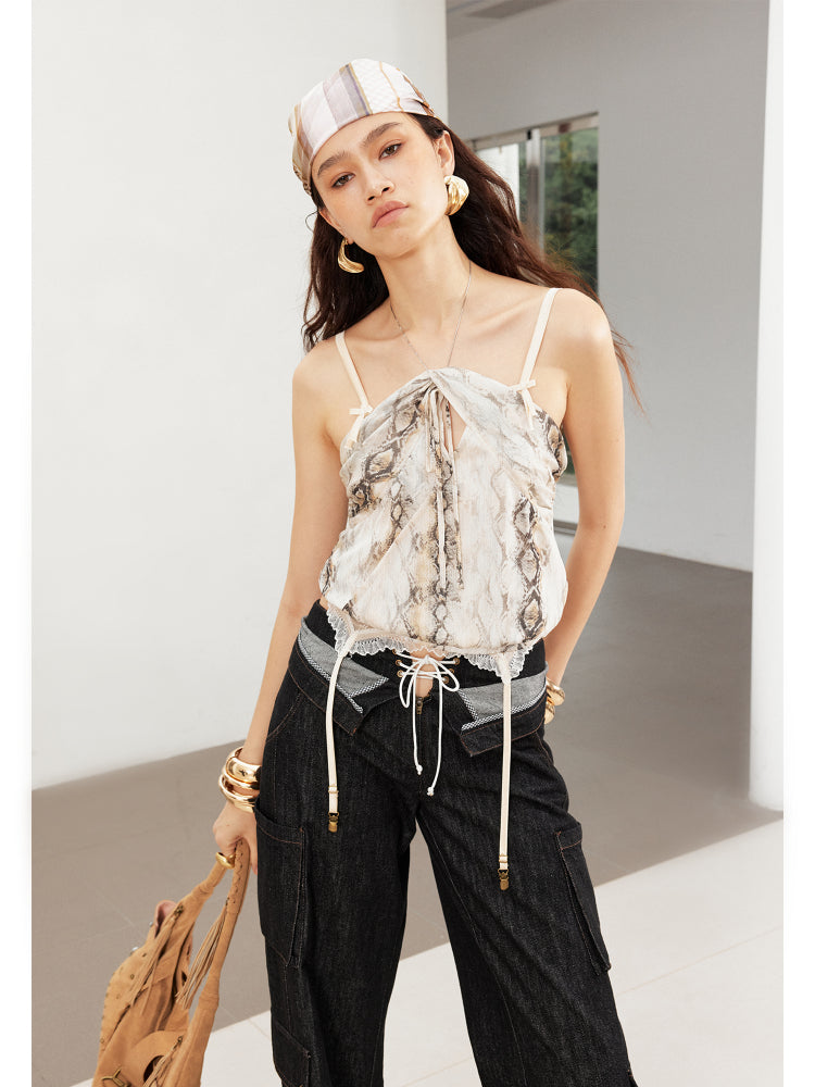 Pleated Strappy Halter Neck Camisole