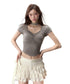 Choker Collar Rhinestone Cinched Waist T-Shirt - CHINASQUAD