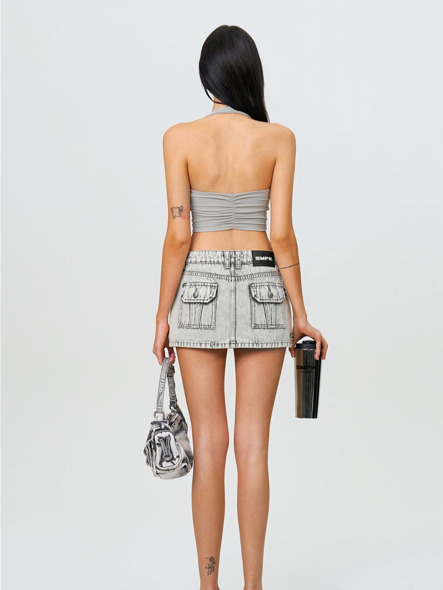 Compass Wild Tarpan Denim Mini Skirt Gray - CHINASQUAD