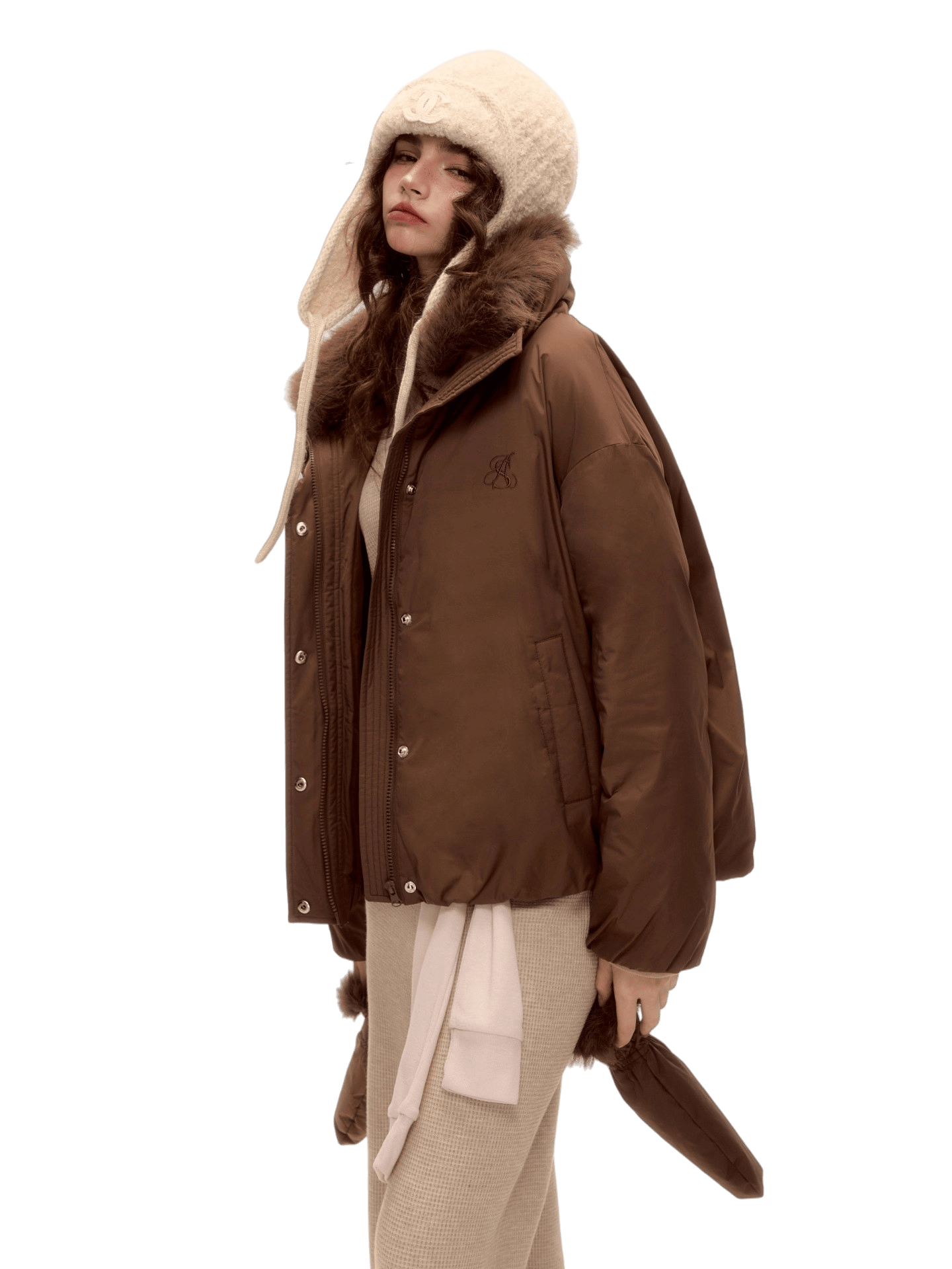 Fur-Collar Short Down Puffer Jacket