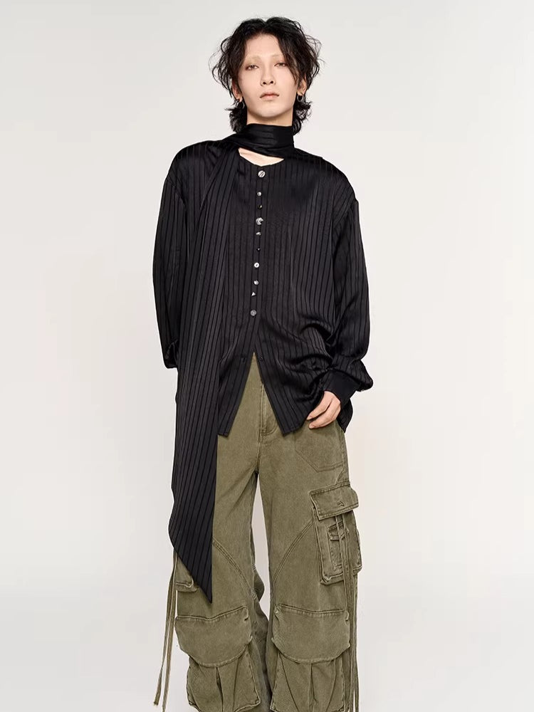 Silk-Feel Deconstructed Collar Shirt