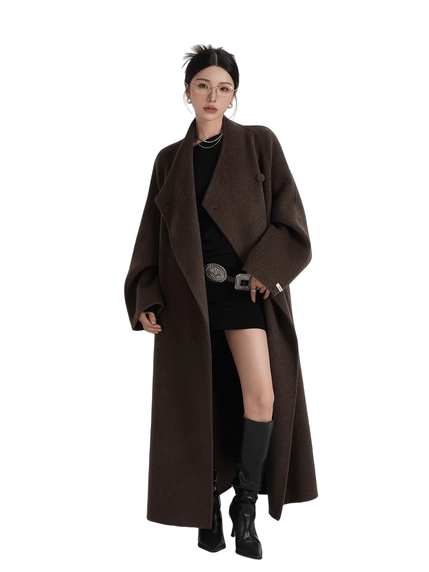 Asymmetric Button Long Wool Coat