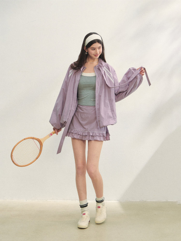 Lace Spliced Raglan Sleeve Sun Protection Shirt & Skirt Set - CHINASQUAD