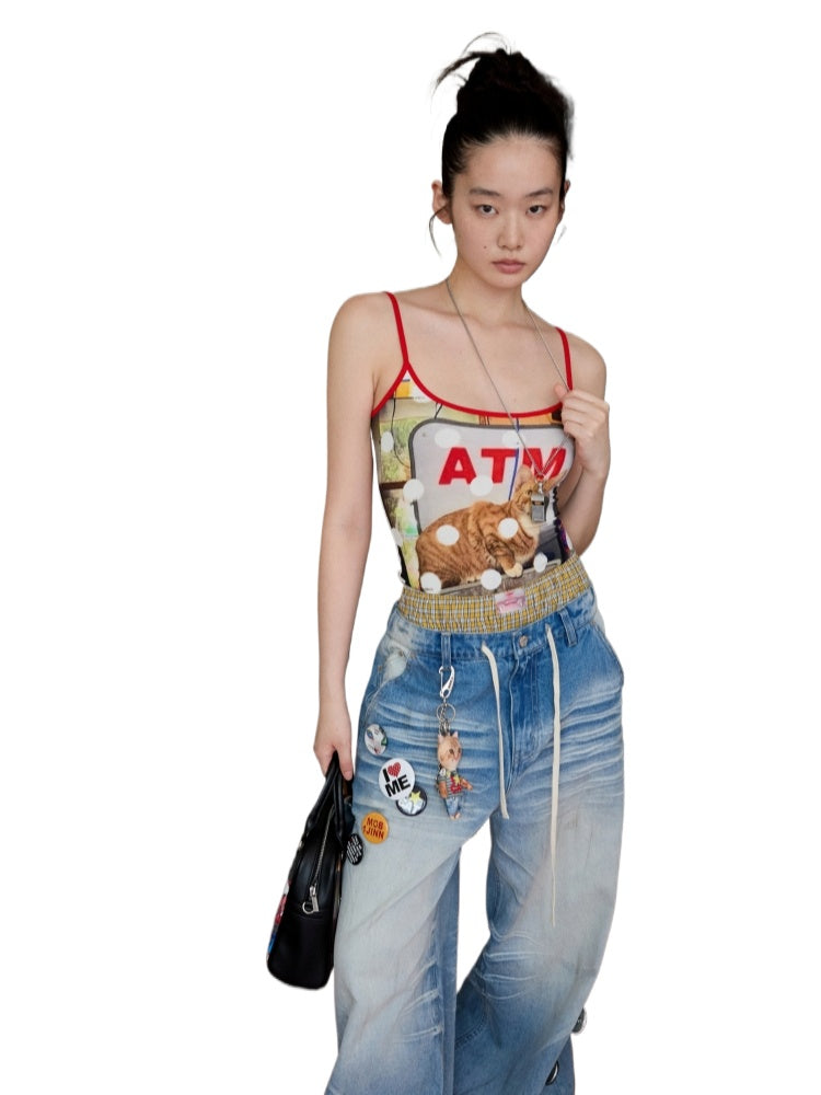 Polka Dot Cat Dog Color-Blocking Camisole - CHINASQUAD