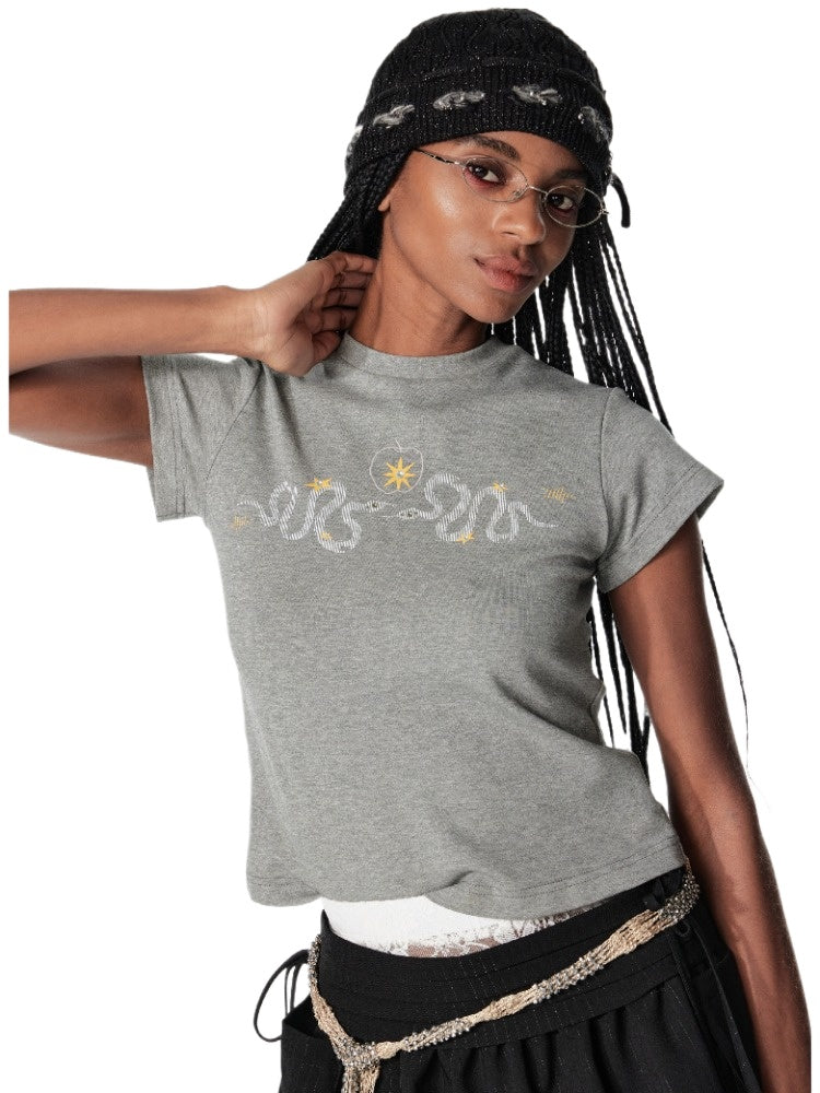 Punk Snake Embroidered T-shirt - CHINASQUAD
