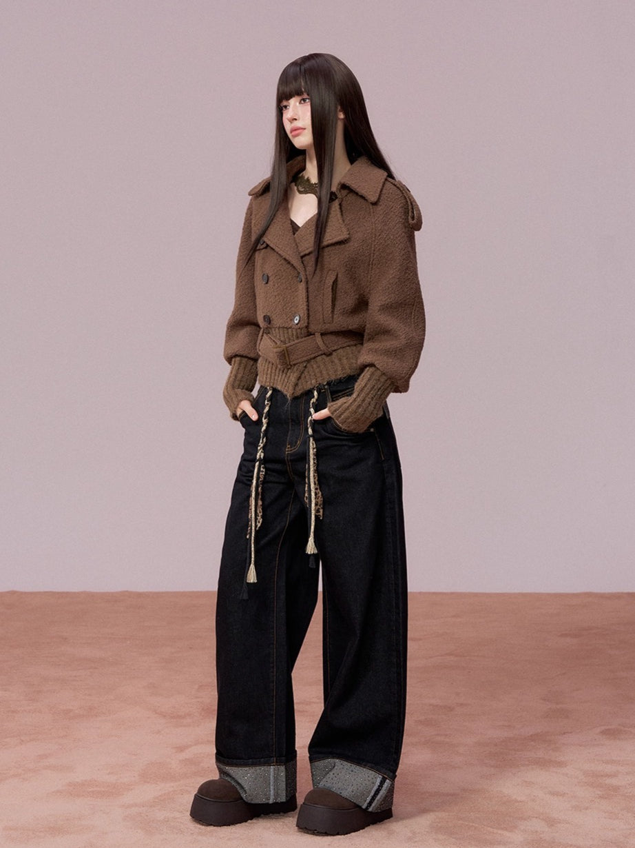 Wool-Blend Knit-Panel Jacket