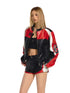 (Final Sale) Embroidered Zip Short Contrast-Color Moto Jacket - CHINASQUAD