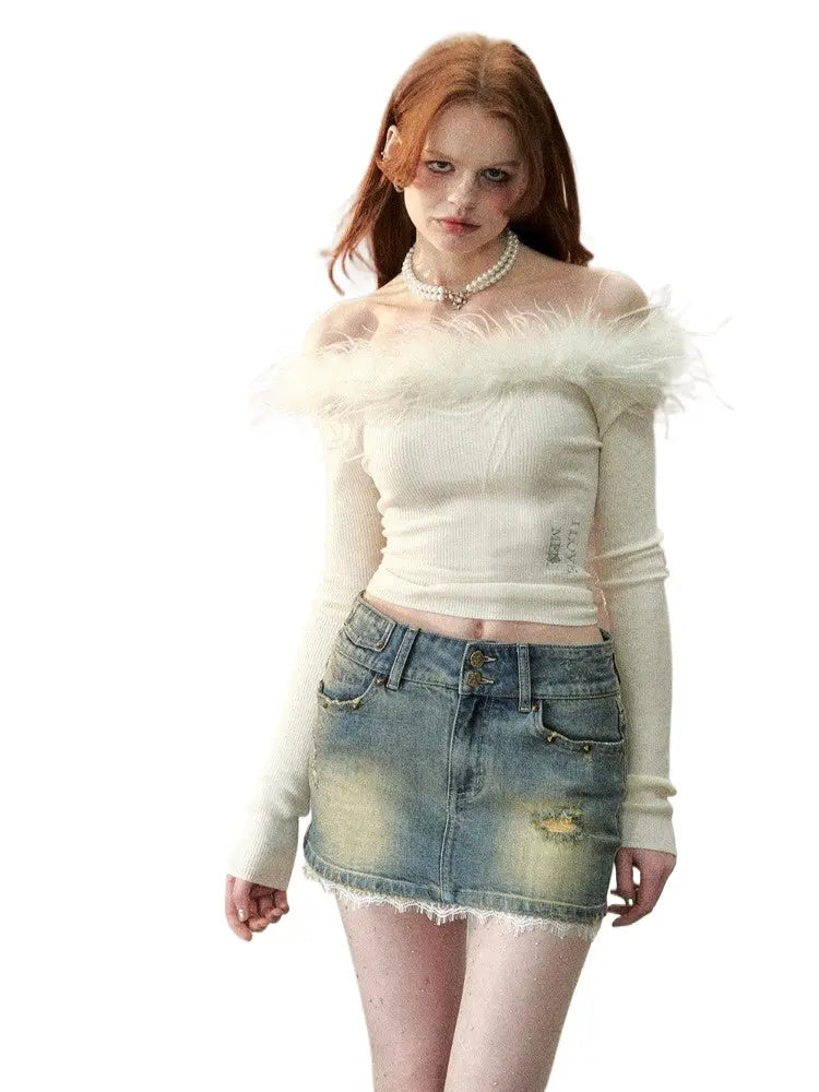 Off-White & Black Detachable Off-shoulder Sweater - CHINASQUAD