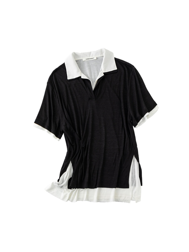 Oversized Fake Two-piece Polo Shirt - CHINASQUAD